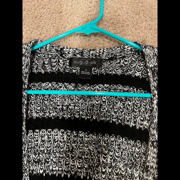 August Silk: Black and White Striped Cardigan - Size Small - Picture 4 of 5